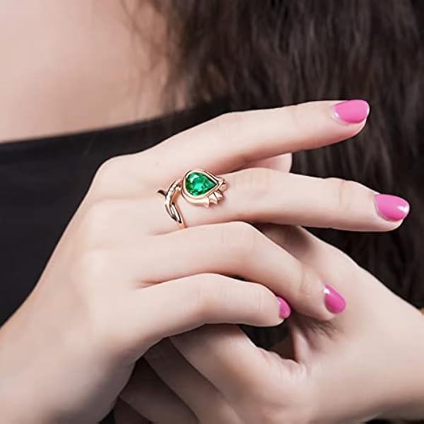 Dsnyu Diamond Promise Ring, Vintage Eternity Bands voor Vrouwen Rose Gold Emerald Pear Shape Rose Sieraden