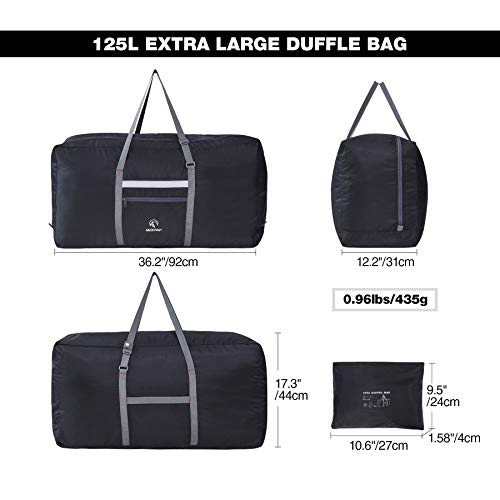 REDCAMP 100L Foldable Extra Large Duffle Bag 31 Inch, Lightweight Travel Duffel Bag with Adjustable Strap for Men Women, Black/Dark Blue/Red (Black 125L)