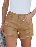 luvamia Jean Shorts for Women High Waisted Stretchy Distressed Denim Shorts Ripped Frayed Raw Hem Summer Casual Shorts Women's Jean Shorts Stretchy Women's Khaki Shorts Bleached Sand Size 16 Size 18