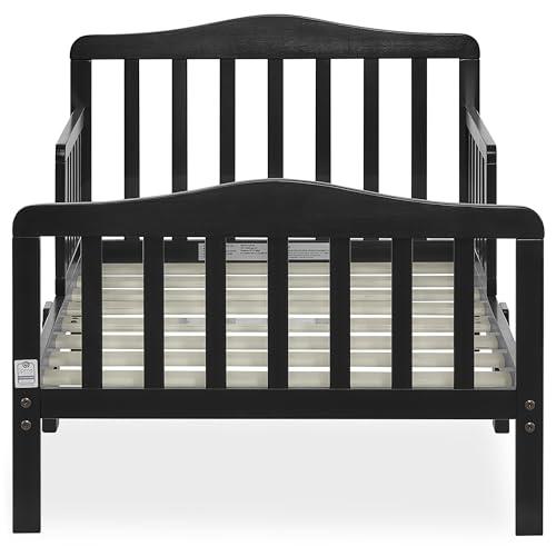 Image of Dream On Me Classic Design Toddler Bed, GREENGUARD Gold, Black | Slatterd Curved Design, Low to Floor Bed, 2 Safety Guard Rails, Sturdy Wooden Frame, 50 Lb Limit, BSA Verified