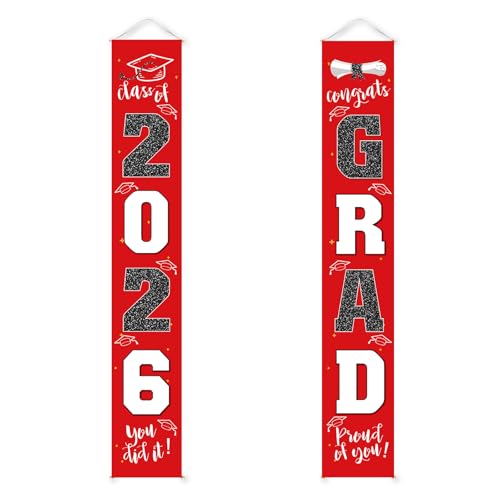 Image of Graduation Decorations 2026 Banner Porch Sign Red Black for Class of 2026 Graduates Party Supplies