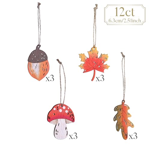 Valery Madelyn Holz Deko Hänger Herbst Dekoration, Ahornblatt Kiefernzapfen Pilz Blätter Herbstdeko Bunte bemalt Fensterhänger mit Schnur zum Aufhängen Fall Decor Halloween (12)