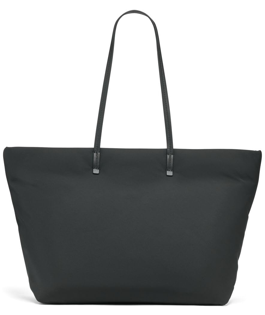 DKNY Tote Jenny para mujer, 100% poliéster con ribete de poliuretano, logotipo negro y negro, Logotipo negro y negro