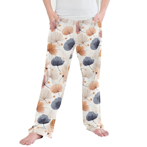 Ginkgo Leaf Long Pajama Pants Elastic Waist PJ Bottoms with Pockets S A110725