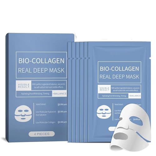 Korean Colágeno Mask 4 Unidades Bio Colágeno Real Deep Overnight Mask Hidrating Anti-Wrinkle Lifting Peel Off Mask, Soluble Colágeno Hidratante Mascarilla Facial