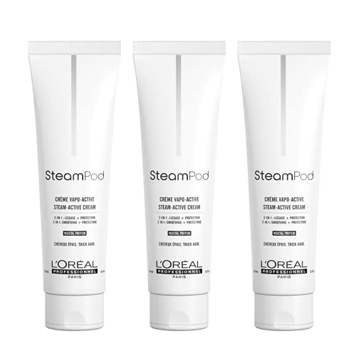 Steampod | Lot de 3 Crèmes de Lissage Vapo-Activées pour Cheveux Épais | Double Action : Lissage et Protection | 3 x 150 ml | L'Oréal Professionnel