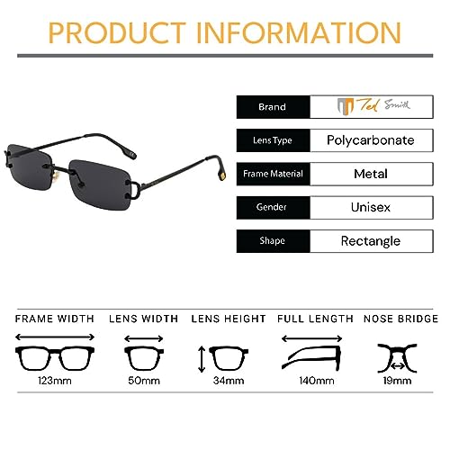 Image of Ted Smith Mens Womens Polycarbonate Uv Protection Metal Rectangular Sunglasses