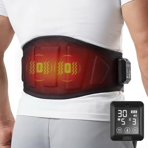 Heat Pad for Back Pain Relief 5000mAh Lower Back Massager Cordless Heated Back Support with 6 Vibration Massage&6 Temperature Modes Gifts for Women Men Seniors(Black)