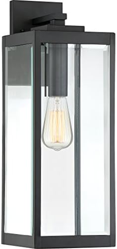 Quoizel Westover Modern Wall Sconce, 20 Inch Earth Black 1-Light Outdoor Light Fixture, Clear Beveled Glass Wall Lantern, 150 W, Industrial Design Wall Light for Porch, Patio, Gazebo or Yard