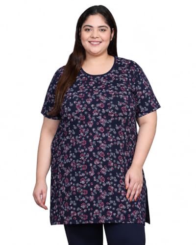 Image of In Love Women's All-Over Printed Cotton Plus Size Longline T-Shirt with Pockets
