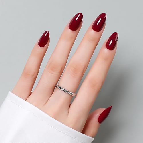 Luxbon Unhas Postiças Curtas Amêndoa Press On com Cola para Unhas e Kit de Ferramentas - Unhas de Gel Macio 25-30pcs Jogo de Tamanho Completo, Look de Salão em Casa, Bordeaux