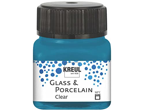 KREUL 16215 - Glass & Porcelain Clear cyanblau, im 20 ml Glas, transparente Glas- und Porzellanmalfarbe auf Wasserbasis, schnelltrocknend, glasklar