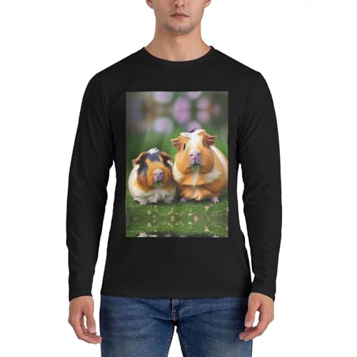 EdWal Camisa clásica de manga larga ligera con estampado de conejillos de indias para hombre, camiseta informal para hombre, Negro, XXL