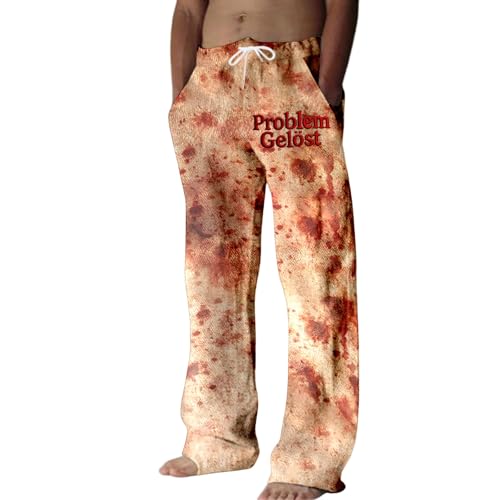 Pantalones de Halloween para hombre, con problemas, con estampado de salpicaduras de sangre, cosplay, con cordón, pantalones de ocio, tallas grandes, deportivos, elásticos, pantalones de chándal