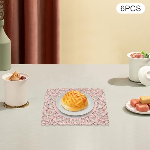 Platos cuadrados reutilizables rosa dorado 6 unidades miniatura 7