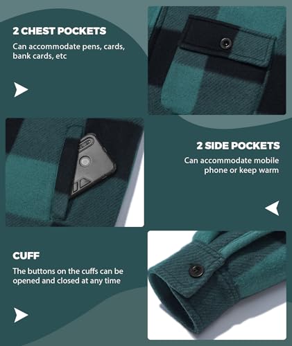Image of ZITY Men's Flannel Hooded Jacket Fleece Sherpa Lined Plaid Shirts Jackets Zip Up Sweatshirt Hoodies for Men with 4 Pockets