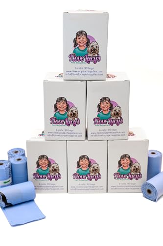 Image of Dog Poop Waste Bags, Biobased Pet Waste Bags, Sky Blue, 9 Inches Wide by 13 Inches Tall, 6 Rolls, 15 Bags Per Roll 90 Bags Per Box.