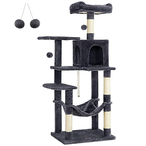 FEANDREA Arbre à Chat hamac, Tour de Jeux 143 cm, Gris Anthracite PCT161G01