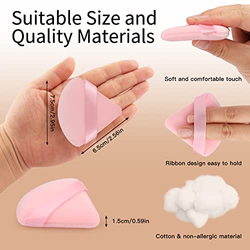 Evaouxiu Powder Puff - 6 Pcs Triangle Powder Puffs For Face Powder & 2 Pcs Makeup Sponges, Individually Wrapped Velour Cotton Makeup Puff (Pink) #TOP4