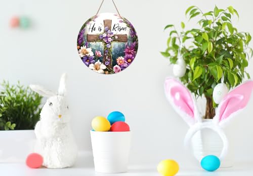 WaaHome-He-is-Risen-Sign-Wreath-for-Front-Door-Decor-Religious-Cross-Easter-Hanging-Door-Decorations-Farmhouse-Flower-He-is-Risen-Door-Sign-Hanger-for-Home-Spring-Wall-Indoor-Outdoor-Decorations WaaHome He is Risen Sign Wreath for Front Door Decor Religious Cross Easter Hanging Door Decorations Farmhouse Flower He is Risen Door Sign Hanger for Home Spring Wall Indoor Outdoor Decorations