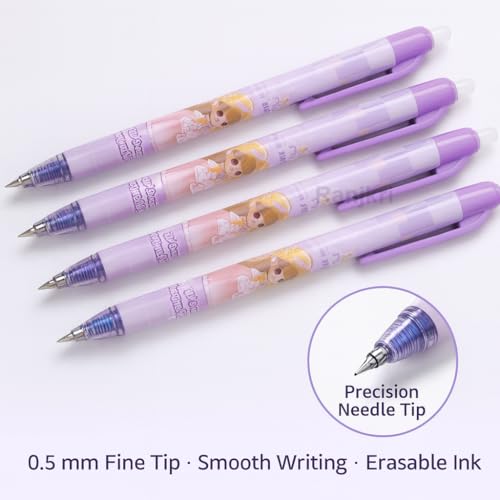 Image of Princess Pink Dream Erasable Gel Pens Set of 12 | 0.5 mm Fine Tip Blue Ink | Heat Erase Technology | Cute Stationery for Kids Students School Exams