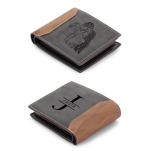 Gemszoo Gifts for Dad Personalized Photo Initial Name Wallet Custom Picture Wallet for Men Husband Grandpa (Black)