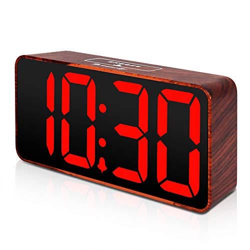 DreamSky Compact Digital Alarm Clock with USB Port for Charging, Adjustable Brightness Dimmer