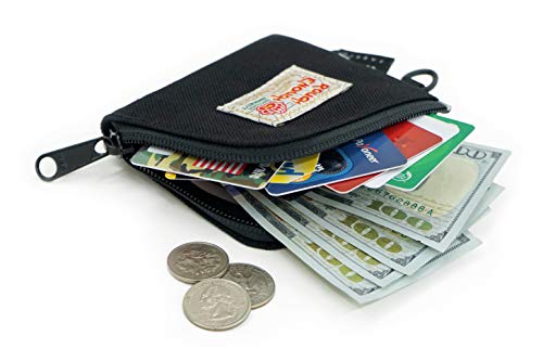 Rough Enough Small Coin Purse Pouch Slim Credit Card Holder Wallet for Men Women Teen Boys with Neck Lanyard Keychain Zipper in Black Cordura2