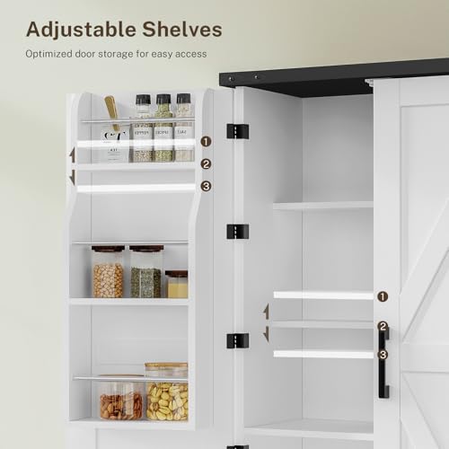 Farmhouse-Pantry-Cabinet-Kitchen-Cabinet-Storage-Cabinet-with-Barn-Doors-Kitchen-Pantry-Cabinet-with-2-Adjustable-Shelves-Tall-Cabinet-for-Kitchen-Dining-Room-White Farmhouse Pantry Cabinet Kitchen Cabinet Storage Cabinet with Barn Doors Kitchen Pantry Cabinet with 2 Adjustable Shelves Tall Cabinet for Kitchen Dining Room White