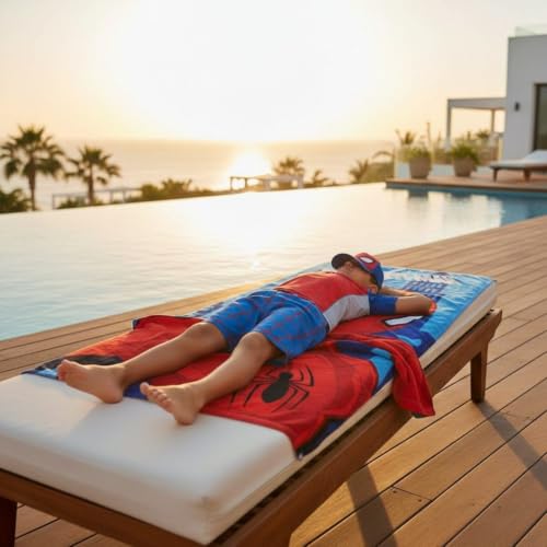 Ensemble serviette, casquette et sac à dos Spiderman pour plage et piscine - Set d'été complet pour enfants Spiderman avec casquette, serviette et sac, idéal pour vacances et excursions – vue 3
