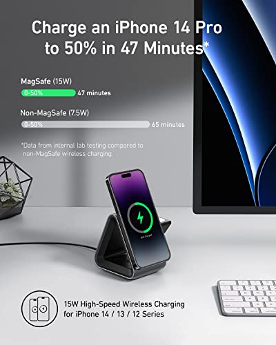 Image of MagSafe Charger, Anker 737 MagGo Charger (3-in-1 Station) with MFi-Certified 15W Max Fast Charging, for iPhone 14 /13 / 12 Series, Apple Watch S8 / Ultra, AirPods 3 / Pro (30W USB-C Charger Included)