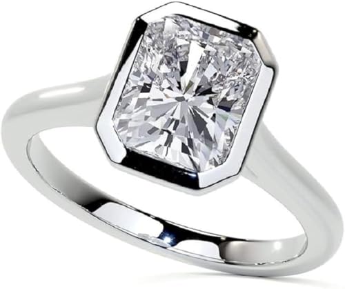 1CT-5CT Radiant Cut Moissanite Bezel Set Ring Diamond Engagement Rings for Women Wedding Bridal Ring 10k/14k/18k Solid Gold Silver Promise Gift for Her3