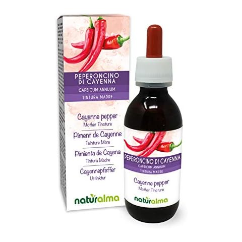 Cayennepfeffer (Capsicum annuum) Früchte Alkoholfreier Urtinktur Naturalma | Flüssig-Extrakt Tropfen 120 ml | Nahrungsergänzungsmittel | Veganer Cover