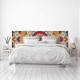 MEGADECOR Cabecero Cama PVC Decorativo Económico Diseño Geométrico de Mandala Rojo Amarillo Naranja Varias Medidas (200 cm x 60 cm)