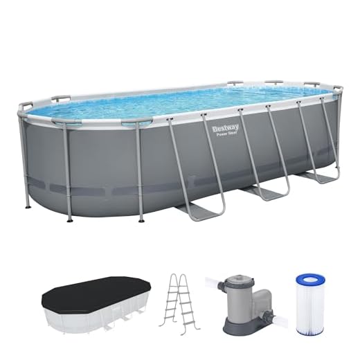 Bestway Power Steel 18' x 9' x 48" Oval Metal Frame Above Ground Outdoor Swimming Pool Set with 1500 GPH Filter Pump, Ladder, and Pool Cover