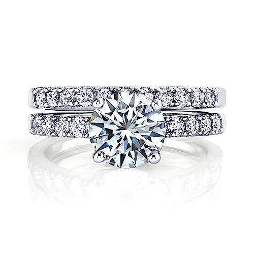 Metal Masters Co. 2.25Ct Round Moissanite 18K White Gold Over Silver Under Halo Bridal Set Wedding Engagement Ring Set