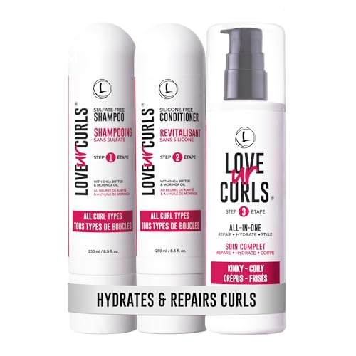 Love Ur Curls - Shampoo & Conditioner Set with All in One Curl Cream Styler for Kinky & Coily Hair, 3 Step System for Repair and Moisturizing