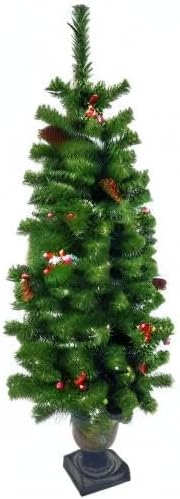 4FT Artificial Potted Christmas Tree with Lights, Pre-lit Mini Christmas Tree with 50 LED Lights, Small Fake Spruce Tree with 140 Branch Tips, Pine Cones&Red Berries, Battery Operated - Image 12