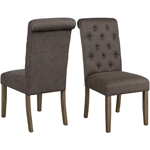 Decorative-Grey-Rolled-Back-Button-Tufted-Dining-Chairs-Set-of-2-French-Country-Modern-Contemporary-Traditional-Upholstered Decorative Grey Rolled Back Button Tufted Dining Chairs Set of 2 French Country Modern Contemporary Traditional Upholstered