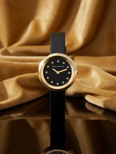 Image of French Connection Sunray Black Round Dial with Black Leather Strap Watch for Womens - FCO1BBL