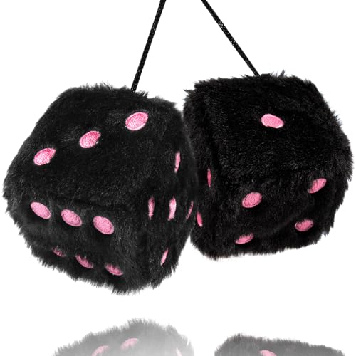 YGMONER Black Fuzzy Dice for Car Rear View Mirror, Pair