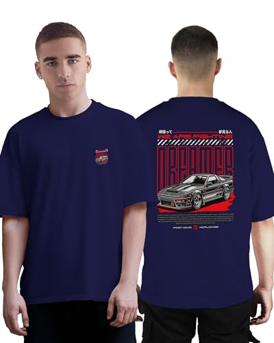 Image of Buy That Trendz Mens Oversized Tshirt Black & White Car Printed Crew Neck Cotton Drop Shoulder Half Sleeve Stylish Tshirt