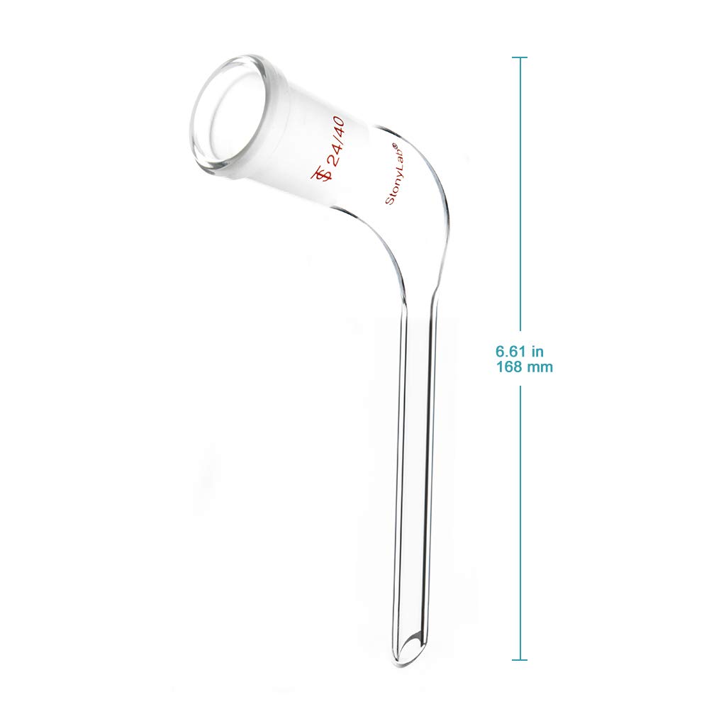 stonylab Adaptateur de Distillation à Angle de 105 Degrés en Verre, Adaptateur Coudé de Distillation en Verre Borosilicaté avec Joint 24/40 et Tube d'égouttement Conique de 100mm pour Laboratoire