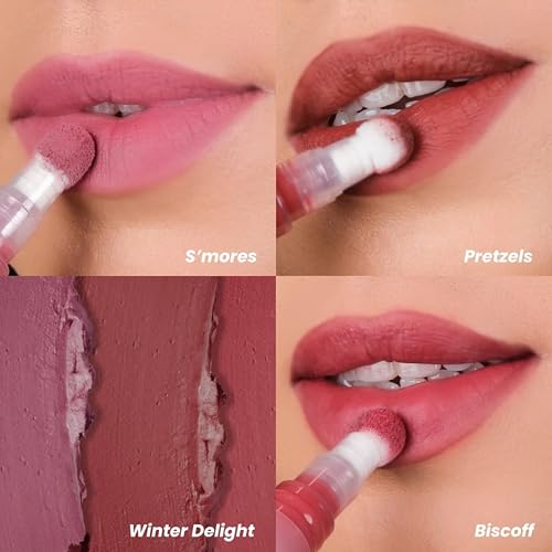 Image of LAMIOR Blurry Fudgy Matte Lip Tint Combo - Long Lasting, Transfer Proof & Hydrating Lip Tint, Enriched with Jojoba Oil, Almond & Mango Extracts with Cushion Applicator, (Winter Delight, Pack of 3)