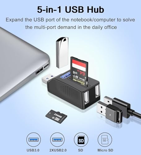 Image of 5-Port USB 3.0 Hub with SD TF Card Reader, USB Extender Adapter with Memory SD /Micro SD Card Reader, USB 3.0 /2.0 Ports, Portable Spltter for Laptop,PC, Camera, Flash Driver, HDD (5Port 2X USB 2.0)