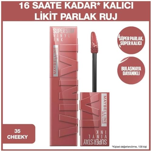 مايبيلين نيويورك احمر شفاه لامع مقاوم للانتقال يدوم طويلا من الفينيل من سوبر ستاي - 35 تشيكي