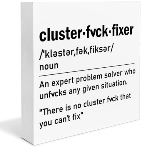 Funny Office Sign Decor Humor Cluster F&k Fixer Wood Block Sign Home Office Desk Table Shelf Decoration, Gifts for Boss Manager Co-worker
