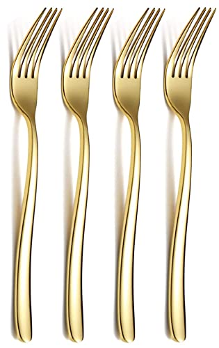 Image of Dinner Forks Food Grade Stainless Steel Silverware Forks,Table Forks,Flatware Forks Mirror Finish & Dishwasher Safe,Use for Home,Kitchen or Restaurant (Gold, Set of 4)