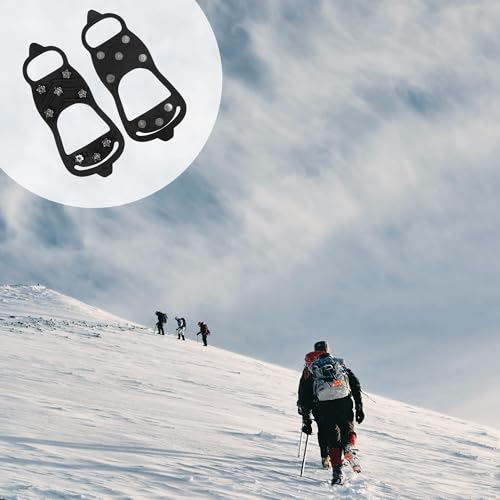 Image of 2 Pairs Non Slip Gripper Spike Ice Traction Cleats Walk Traction Cleat Durable Ice Snow Grips for Shoes, Boot with 8 Steel Studs Crampons (Large: Women (10-11.5) / Men (8.5-10))