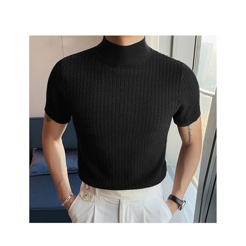 Men's Mock Turtleneck Short Sleeve Casual Basic Pullover Sweater water ripples Knit Pullover Solid color Tee4